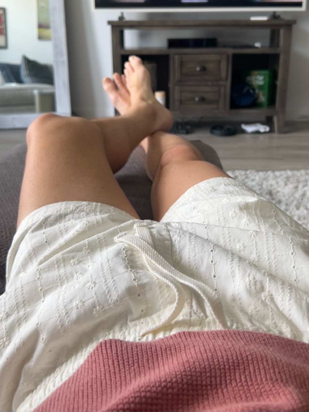 Everyday 5" Pull-On Shorts with Patterned Eyelets in Cream / Eggshell White (S)
